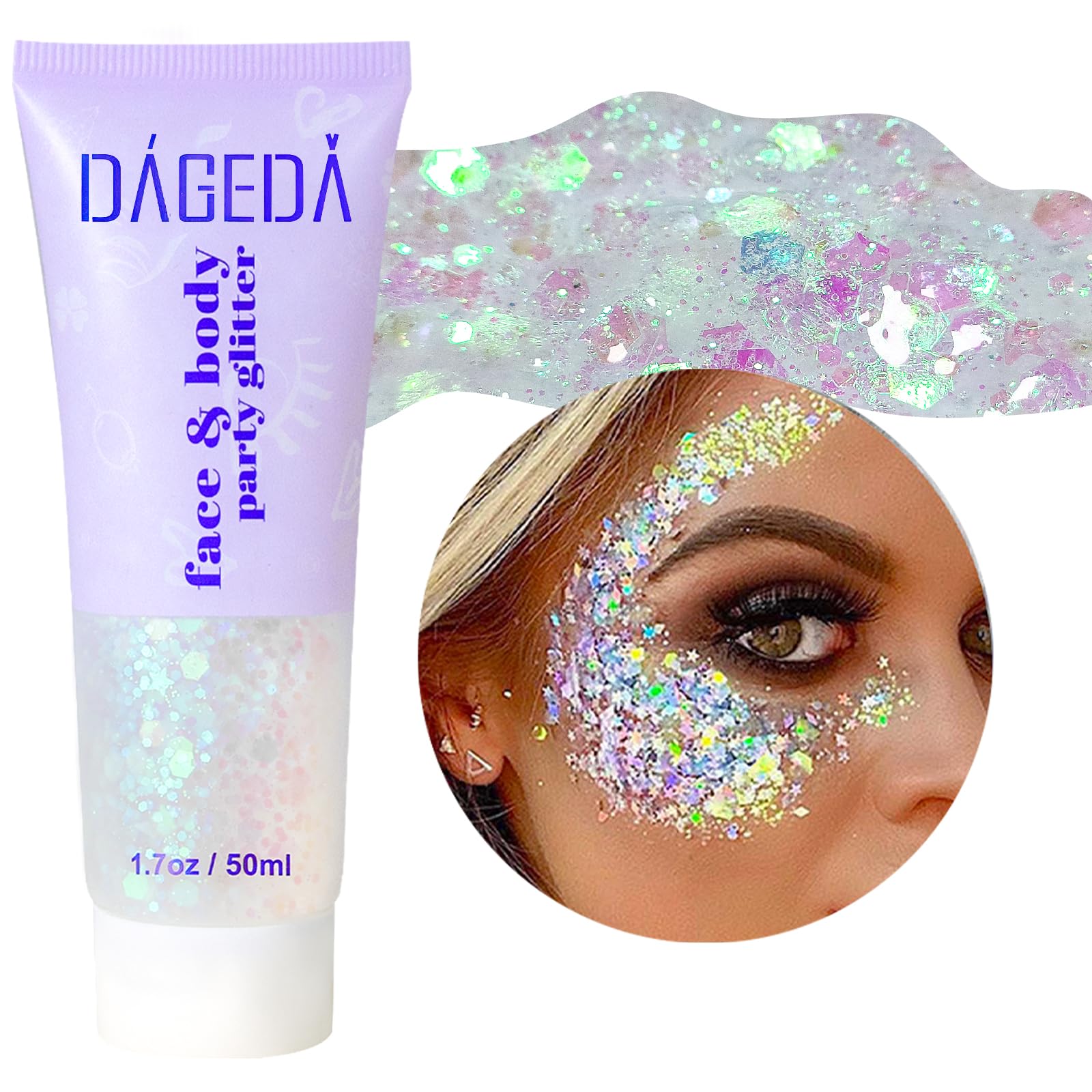 Daggeda Body Glitter Gel White 50ml Holographic Laser Powder Festival Makeup  
Daggeda Chunky Glitter White 50ml Eyeshad
