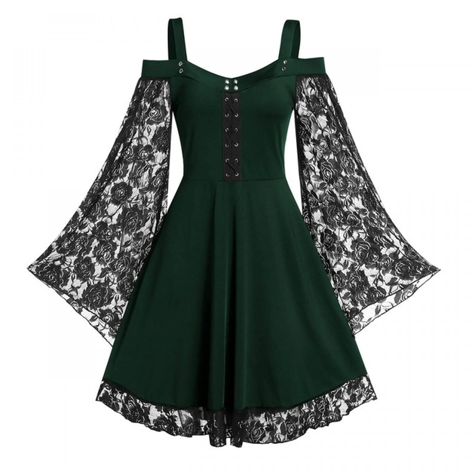 MOMEITU Gothic Vintage Lace Patchwork Plus Size Women Dresses for Ladies Gothic Bandage Spaghetti Strap