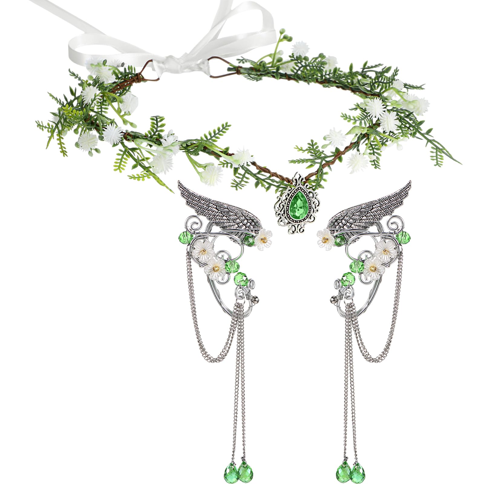 Zeyune Halloween Elf Cosplay Fairy Flower Crown Headpiece with Elf Ears and Cuffs
| Zeyune Halloween Fairy Wings and El