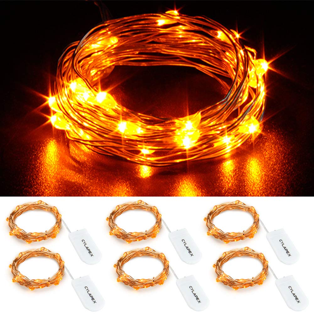 CYLAPEX 6 Pack Orange Fairy Lights for Halloween Decor
| Battery Operated Fairy Lights for Wedding Party
| LED Starry S