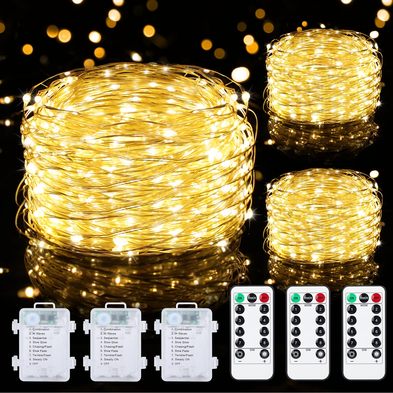 Mlambert 3 Pack 33FT Fairy Lights for Indoor Outdoor Decor with Remote and Timer