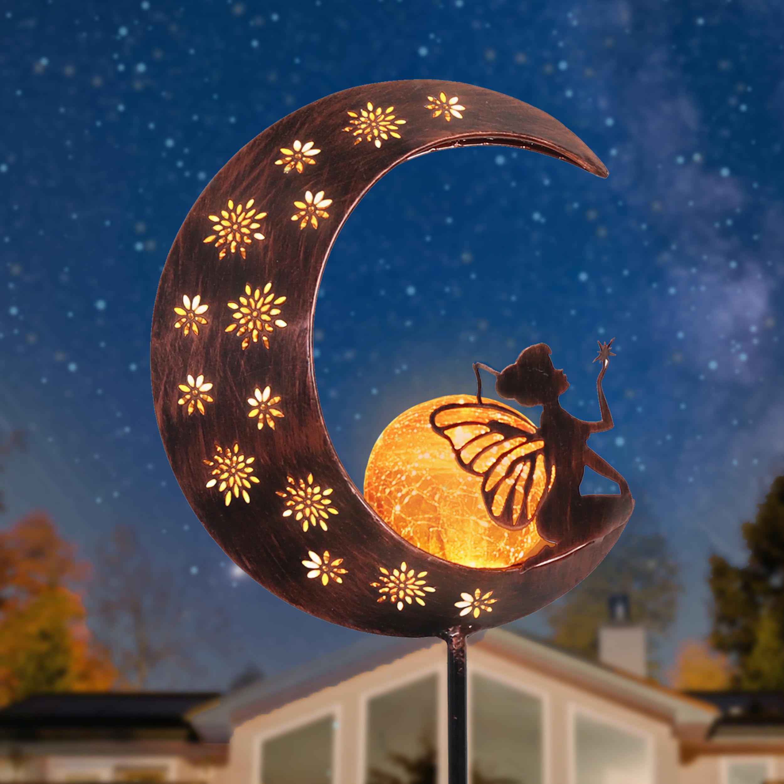 Teresa's Collections 39'' Solar Lights for Yard Decorations Outdoor
| Outdoor Decor Moon Fairy Garden Accessories for O