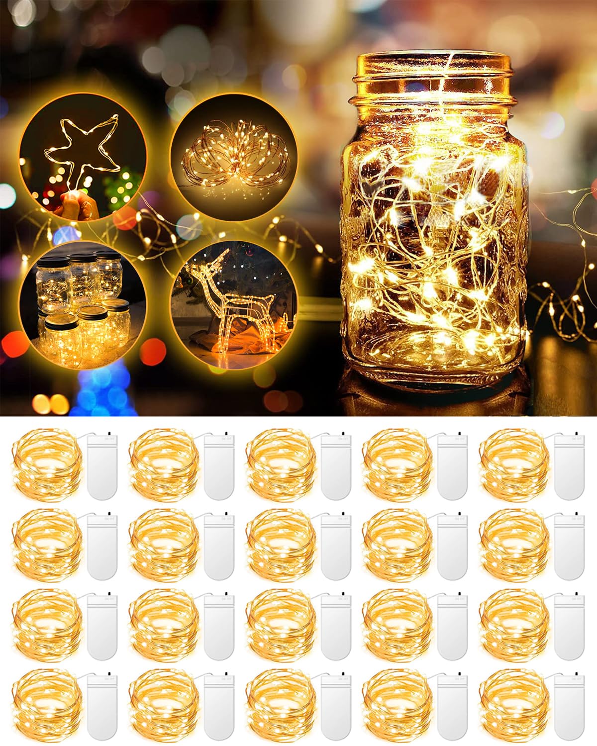 20 Pack Warm White Waterproof Fairy Lights for Wedding and Christmas Decorations