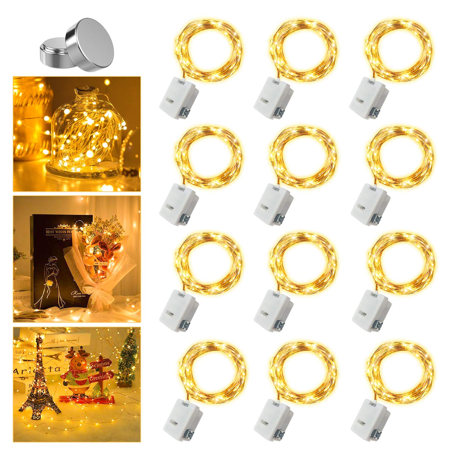 12 Pack Valentine's Day Fairy Lights for Christmas Party
| Waterproof 7Ft 20 LED Mini String Light for Outdoor
| 3 Spee